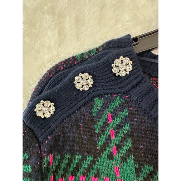 NWT Crown & Ivy Navy Plaid Sweater XXL Rhinestone Academia - Picture 3 of 8